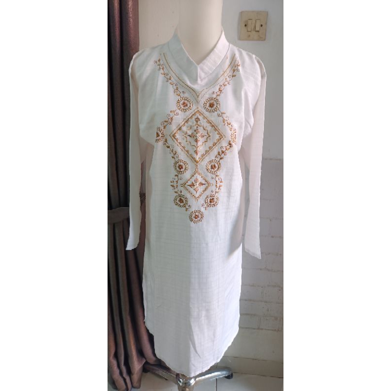 pl Gamis atasan/Longtunik putih Variasi bordir Cantik