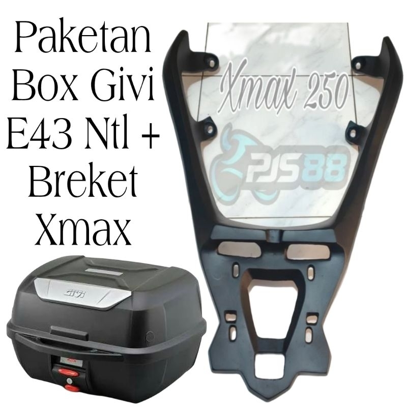 Paketan Box Givi E43 Gold Plus Breket Xmax 250 / Box Givi E43 Ntl + Bracket Box Xmax 250