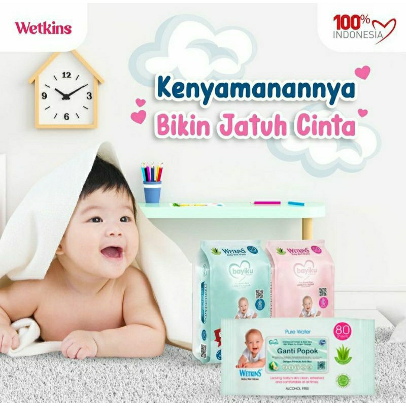 Beli 1 dapat 2 isi 160s Tisu basah ganti popok anti bau wetkins baby wet wipes lidah buaya aloe vera