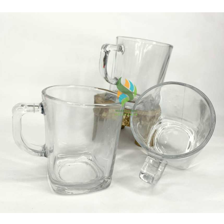 Souvenir Gelas Minum Kaca Kotak Cangkir Gagang Kaca Mug Kopi Bening Polos