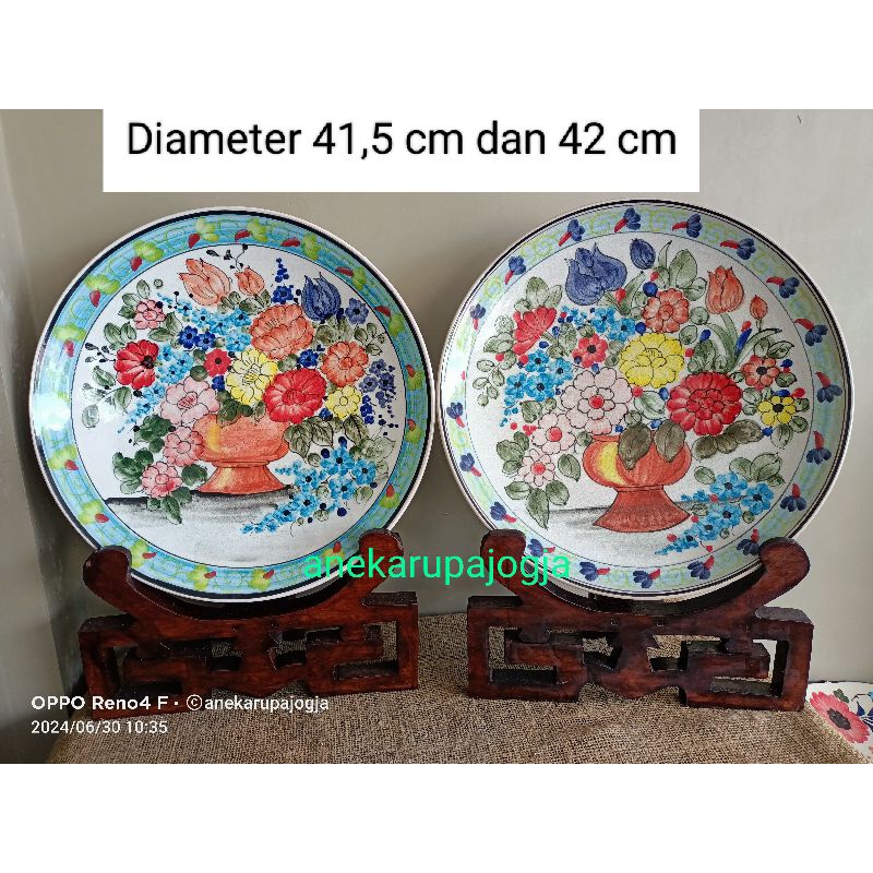 2 buah piring gantung keramik lukis motif immari imari bunga untuk dekorasi hiasan dinding