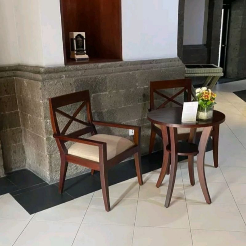 Set Kursi Teras Kayu Jati - 1 Meja 2 Kursi Jok Busa