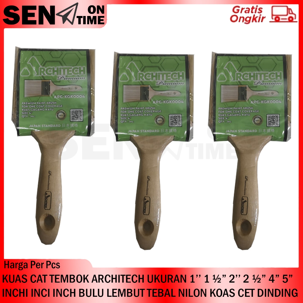 KUAS CAT TEMBOK ARCHITECH UKURAN 1’’ 1 ½” 2’’ 2 ½” 4” 5” INCHI INCI INCH BULU LEMBUT TEBAL NILON KOA