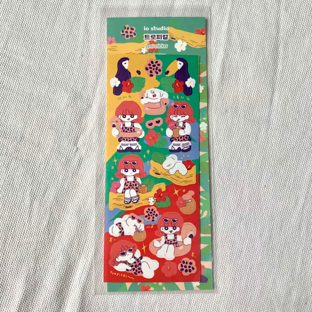

Io studio sticker korea polco journal cherry, red black white heart, forework, karakter, cream summer parrot pool