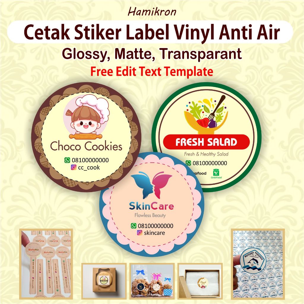 

Cetak Stiker Anti Air Anti Sobek, Stiker Vinyl Putih & Transparan, Stiker Kemasan Frozen Food, Minuman/Label/Logo/Packaging/Outdoor/Toples Kue, dll