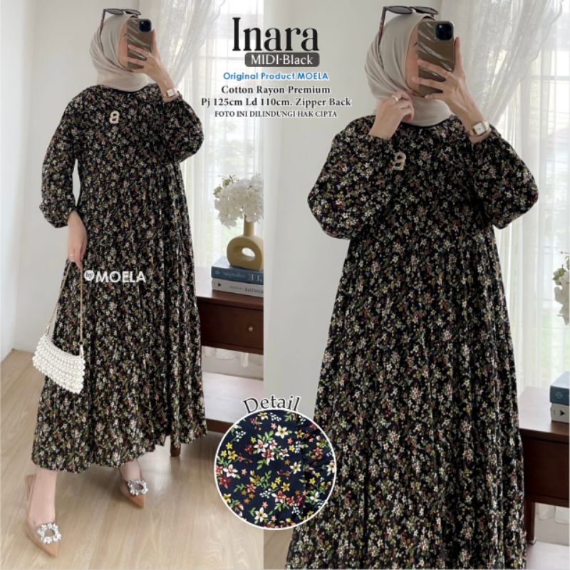 MIDI DRESS RAYON ORIGINAL MOELA • SERBA WARNA HITAM BLACK