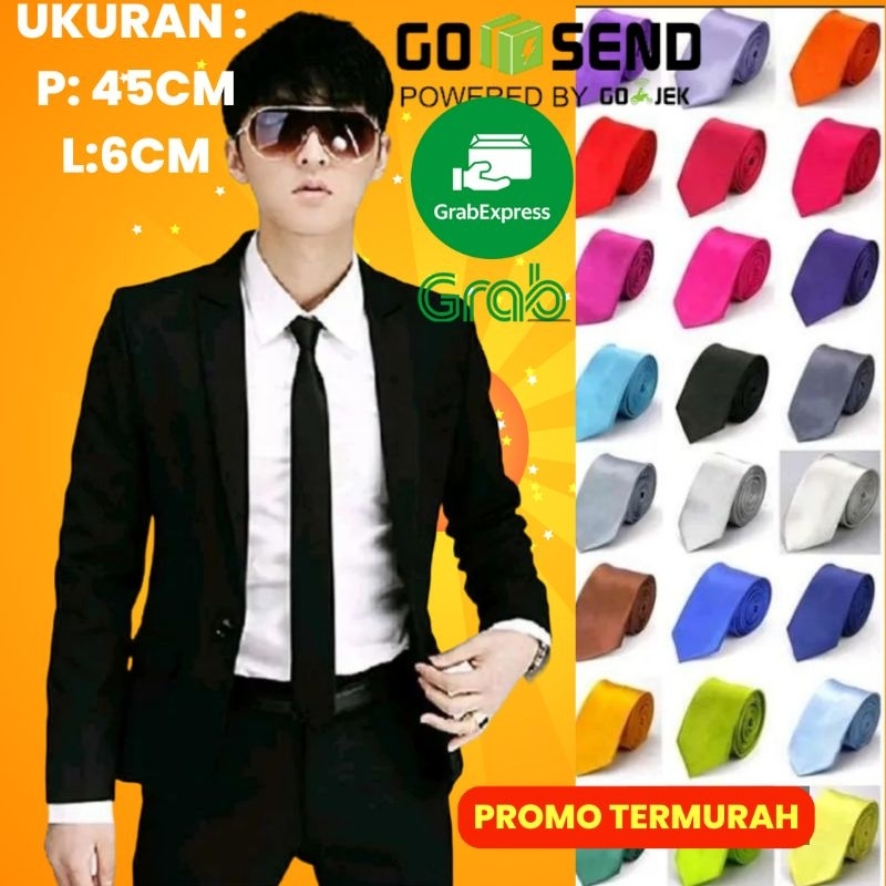 ORI dasi pria dasi kerja hitam polos dasi formal dasi instant bahan satin premium
