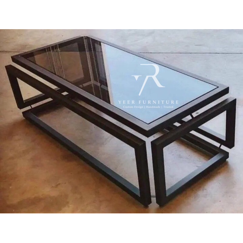 Meja Tamu Kaca Industrial Meja Besi Minimalis Modern