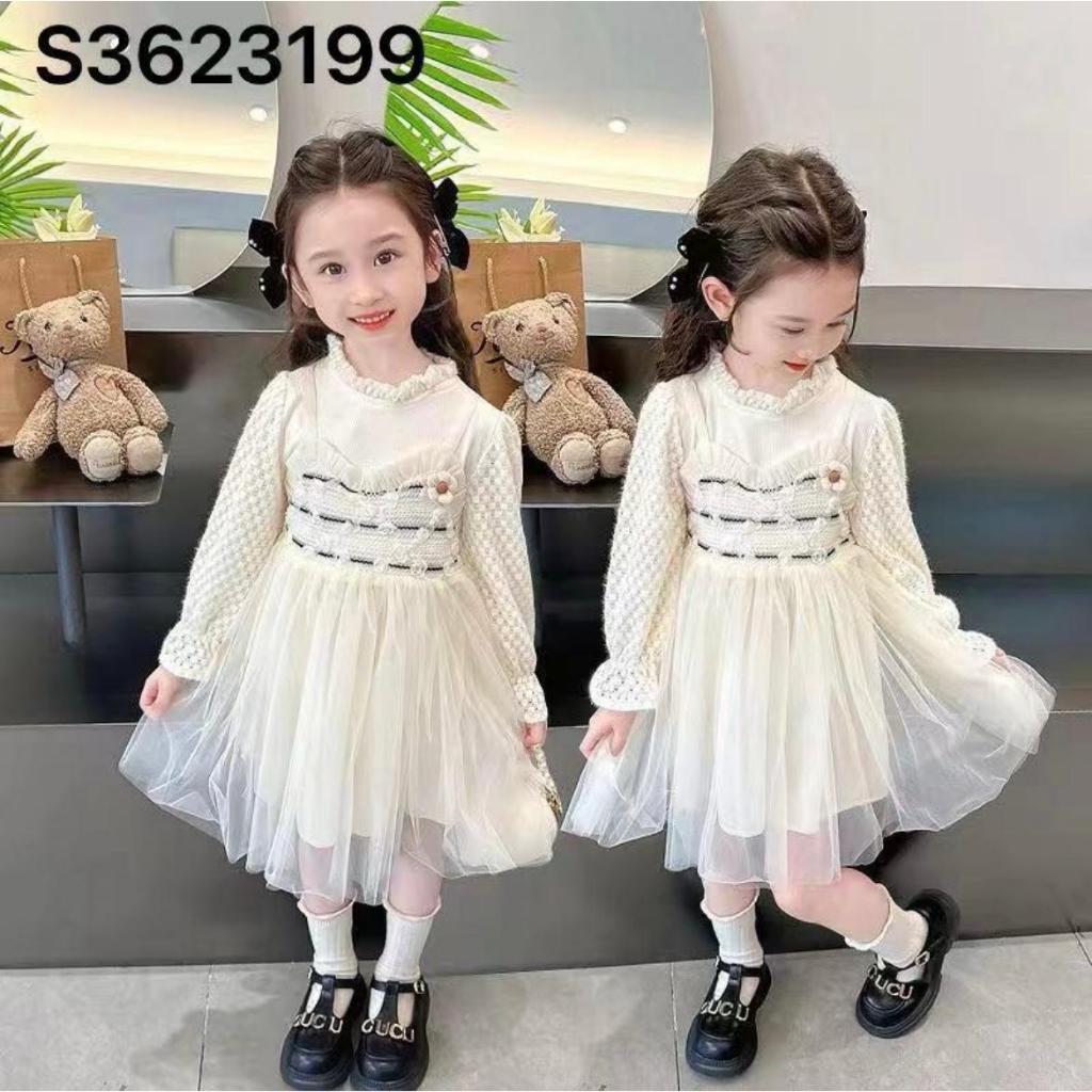 Gaun Pesta Tutu Tile Anak Perempuan Usia 1-4 Tahun | Baju Lengan Panjang Serut Buble Pop Leher Serut