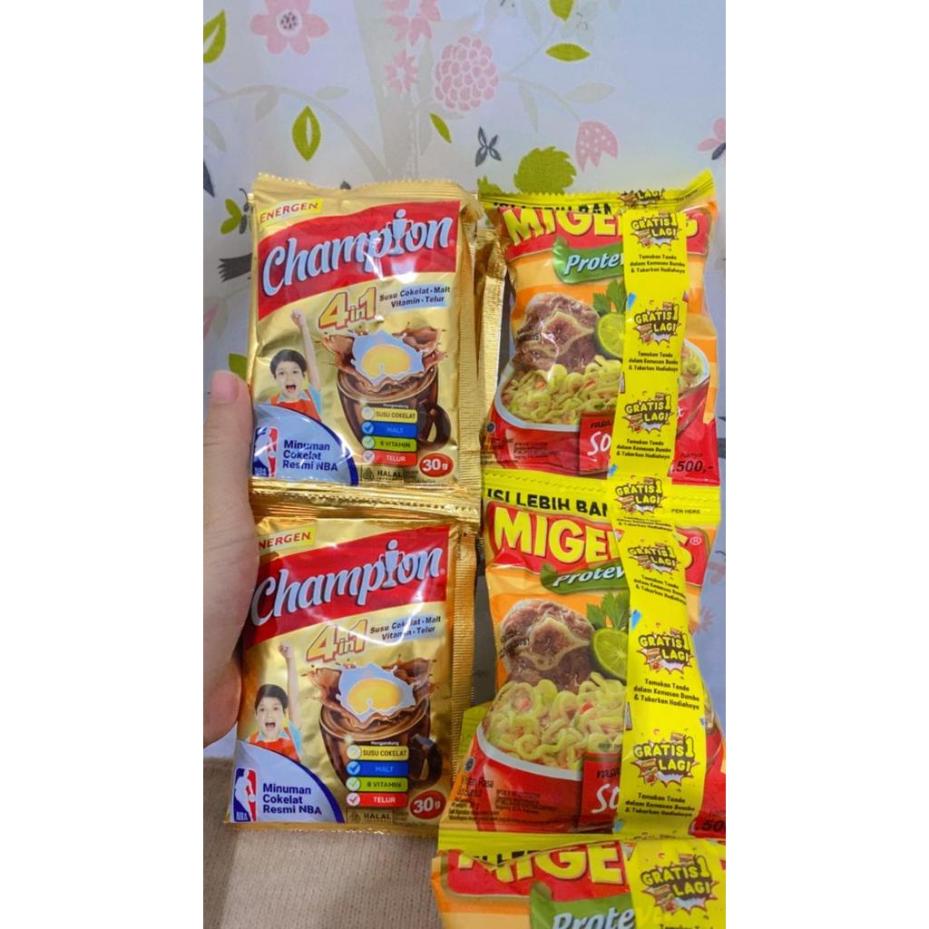 

PAKET KOMBO Hemat Energen Champion 1 Renceng + Mie Gelas (Rasa Random) 1 Renceng (10pcs)