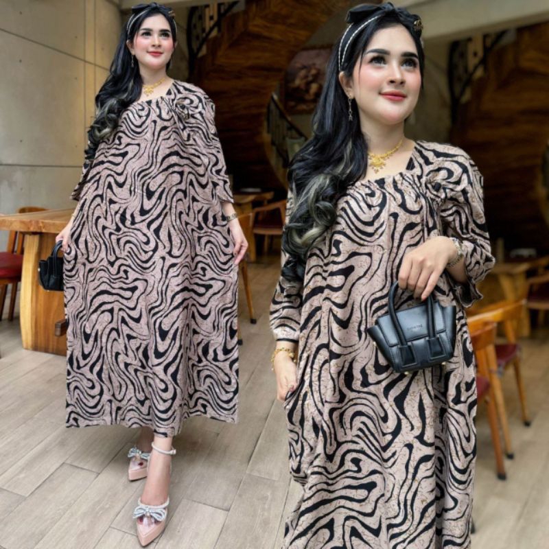 Dress Fuji kerut lengan panjang // Daster Kerut dada all size // Daster Fuji kekinian harian adem