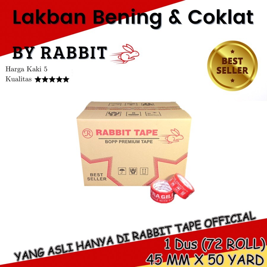 

Lakban Fragile Rabbit Tape 45mm x 50 yard / Kualitas Ok (Dus)