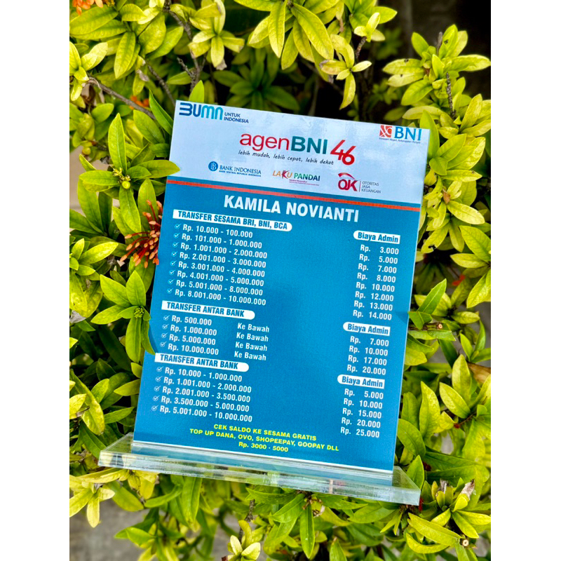 

PAPAN AKRILIK BIAYA ADMIN AGEN BANK BNI BISA CUSTOM UKURAN 15x20