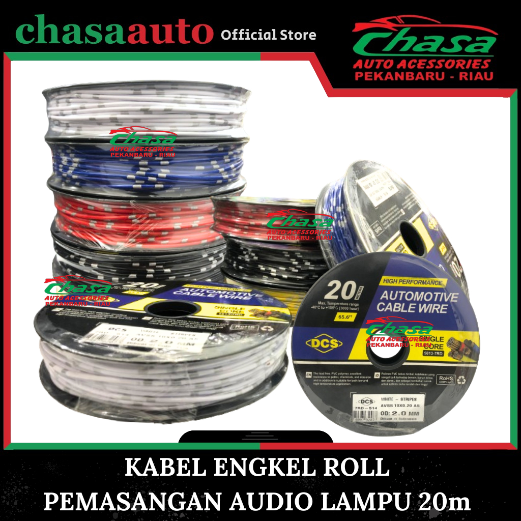 (CHASA) KABEL ENGKEL ROLL KABEL PEMASANGAN AUDIO LAMPU MOBIL MOTOR 20 M METER