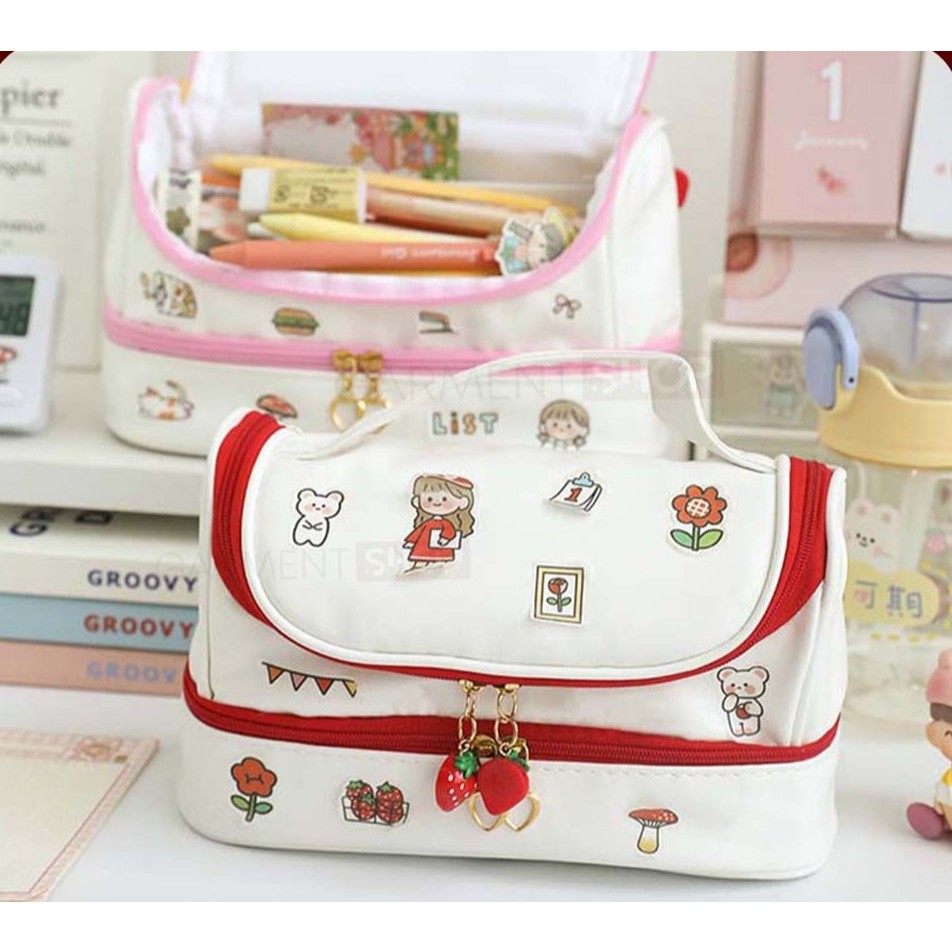 

Tempat Pensil Anak Import Lucu Pencil Case Korea Travel Make Up Pouch DIY Sticker Serbaguna Stiker Kelinci Beruang