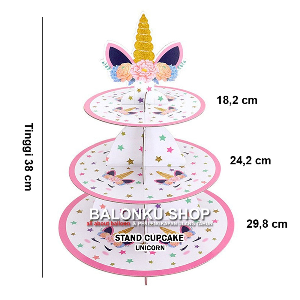 Stand Cupcake 3 Susun Unicorn Putih / Tempat Cupcake / Stand Cupcake