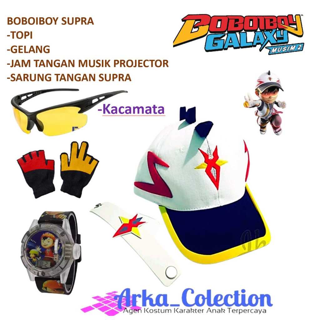 TOPI BOBOIBOY SUPRA + GELANG + KACAMATA + SARUNG TANGAN + JAM BOBOIBOY