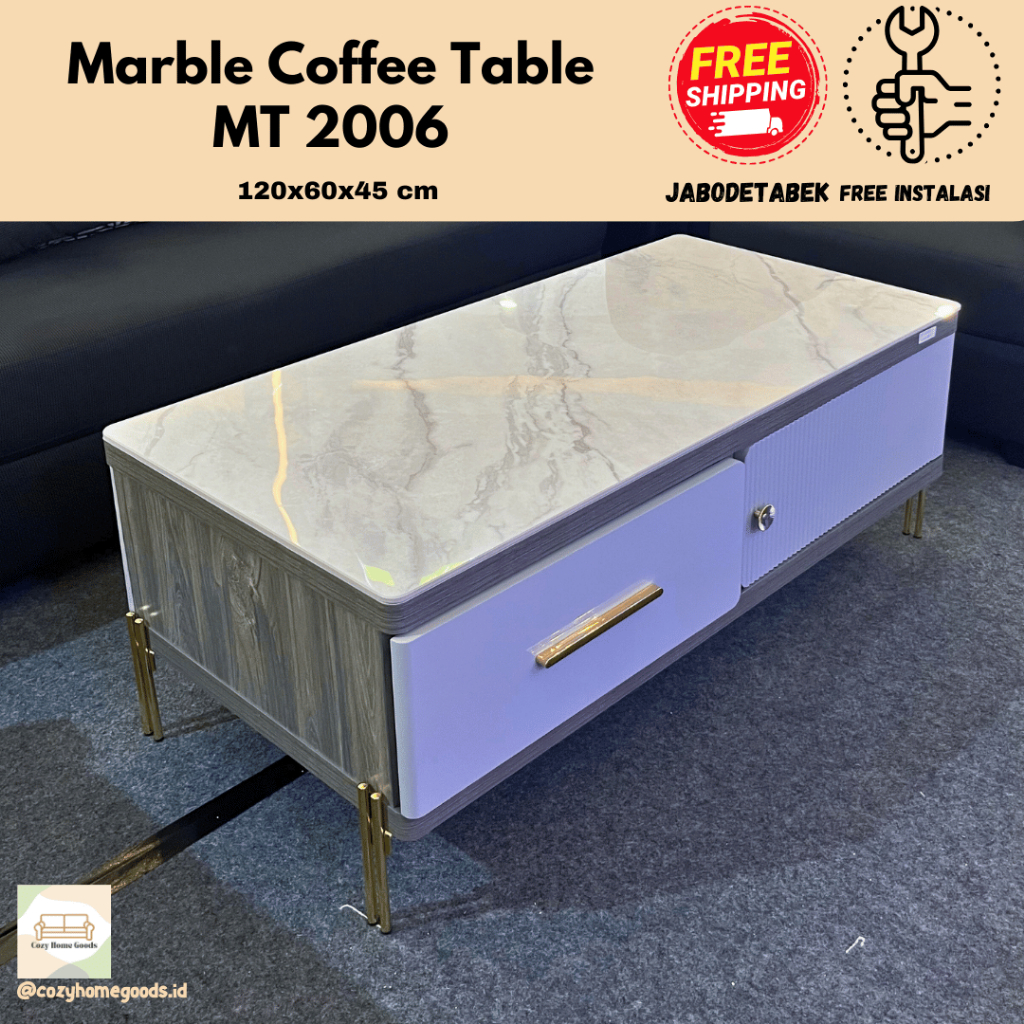 Meja Tamu Marmer - Coffee Table - Meja Ruang Tamu Persegi Panjang - Elegan Minimalis - MT2006