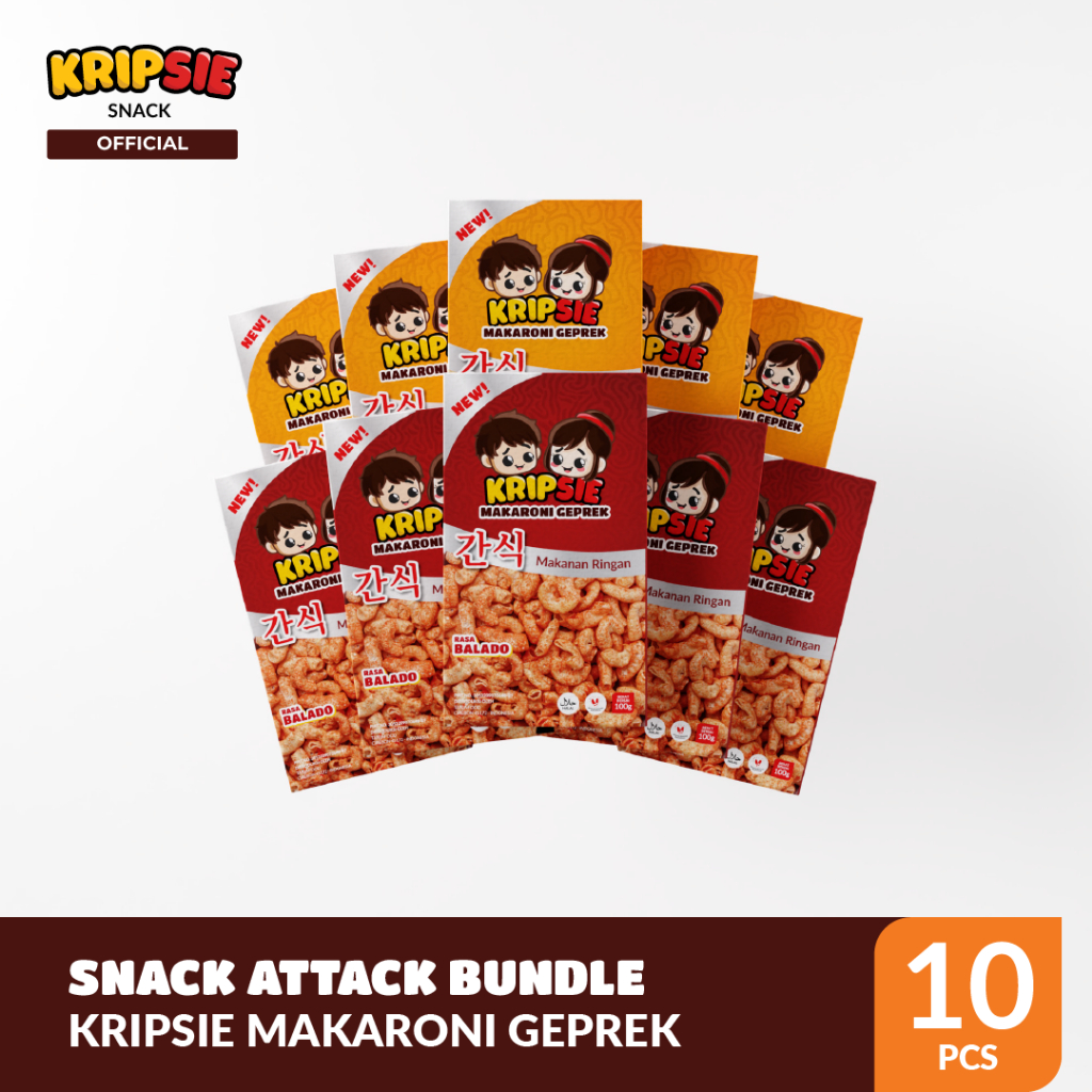 

KRIPSIE Snack Attack Bundle Makaroni Geprek Rasa Balado & Ayam BBQ 10 PCS