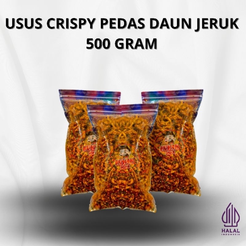 

500gr KERIPIK USUS CRISPY PEDAS DAUN JERUK HUHAH Snack