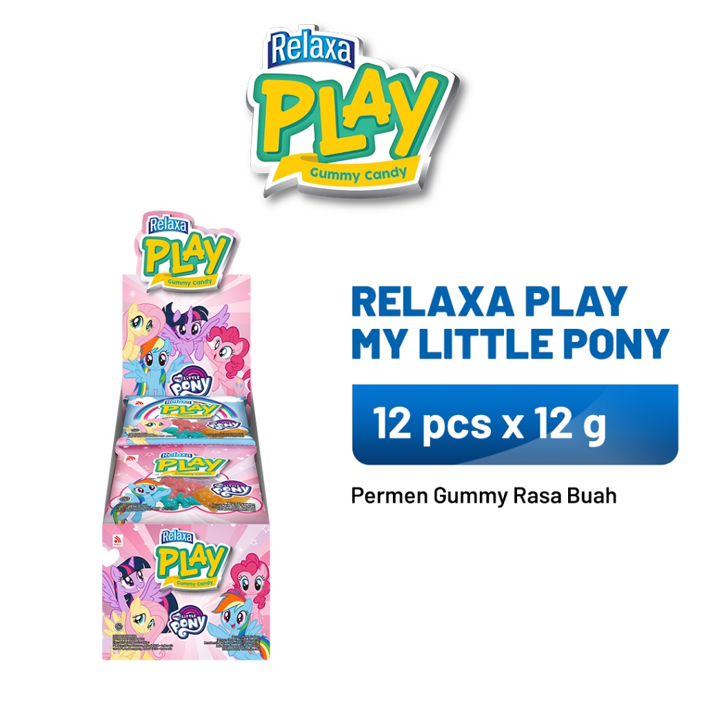 

1 BOX Relaxa PLAY Gummy Candy MY LITTLE PONY 144gr / Permen Jeli Aneka Rasa (Anggur, Strawberry, Bluberi, dan jeruk) 1 box isi 12 pcs