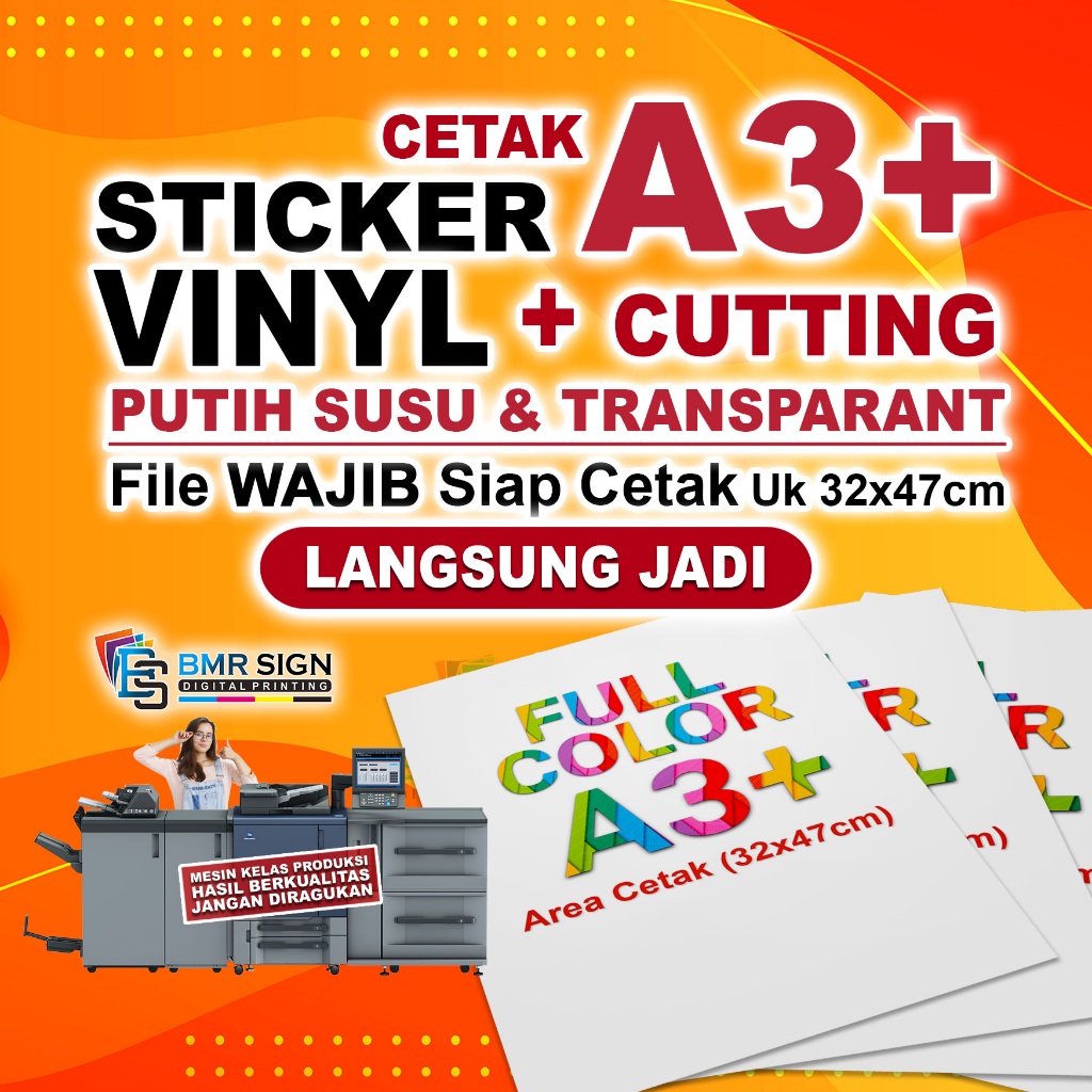 

Cetak Stiker Vinyl A3+ Tahan Air Cutting /Stiker Vinyl Susu /Stiker Vinyl Transparan
