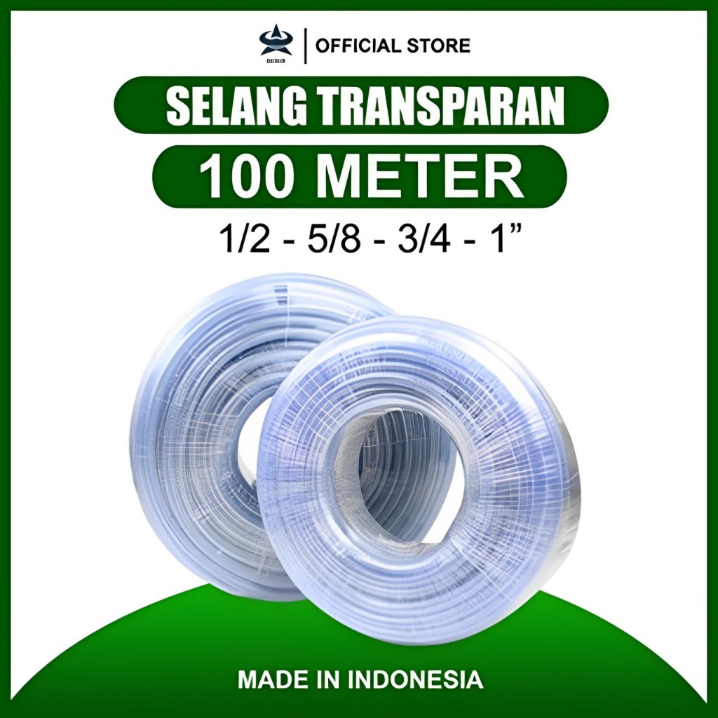 GEMUK Selang Air 100 Meter 1/2 5/8 3/4 1 Inch Selang Benang Transparan Anti Tekuk Selang Cuci Motor 