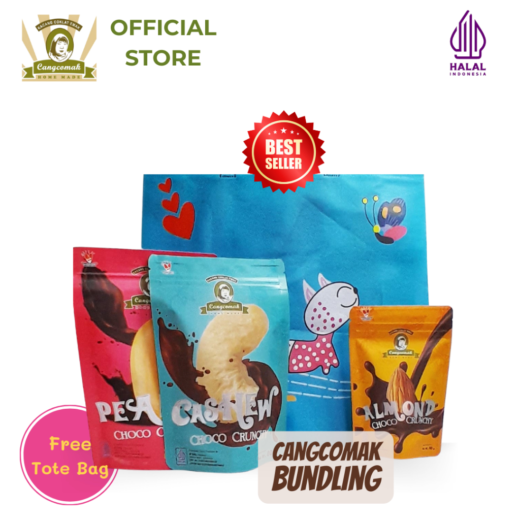 

Cangcomak Kacang Coklat Crunchy Choco Paket Bundling Kacang Coklat Mede Coklat Almond Roasted Free Tote Bag