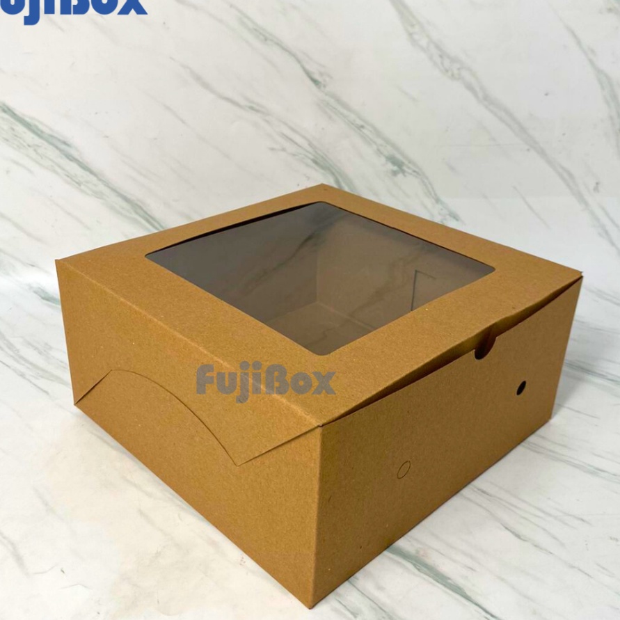 

KI3 1 Pcs Kotak Dus Kue Kraft Coklat Laminasi Jendela 25 x 25 x 12