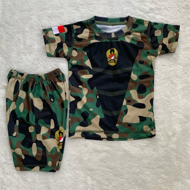 SETELAN JERSEY ANAK LENGAN PENDEK MOTIF LORENG KKO | BAJU JERSEY ANAK TENTARA | SETELAN ANAK UNISEX 
