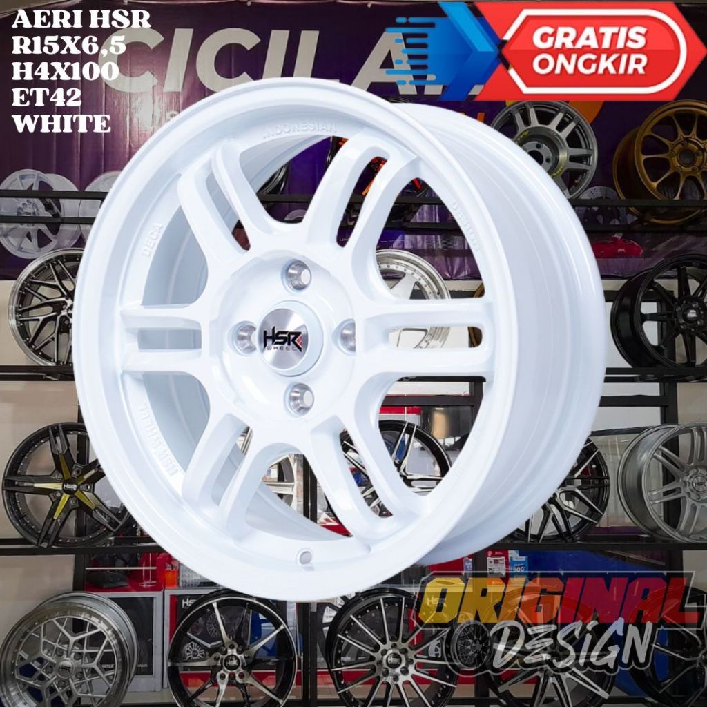 Velg Mobil Ring 15 HSR AERI R15 LEBAR 6,5 LOBANG BAUT 4 ET42 WHITE / PUTIH