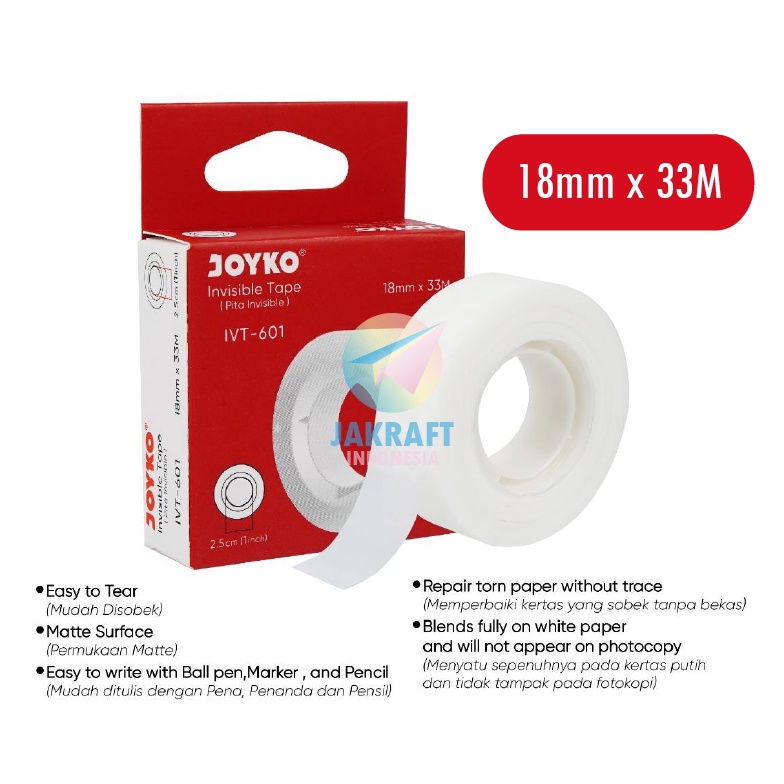 

PROMO TERMURAH 1 Roll Cellotape Selotip Isolasi Rahasia Transparan Core Kecil JOYKO IVT61 Invisible Magic Tape Putih Bening 33 Meter