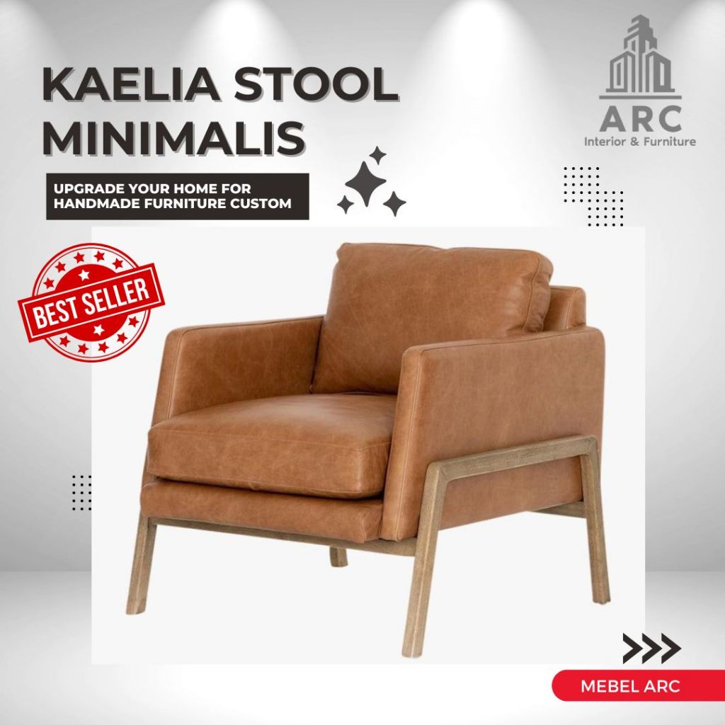 Kursi Tamu Sofa Kulit Minimalis / Kursi Stool Kayu Jati Kulit Modern / Kursi Teras Kulit Kayu Jati /