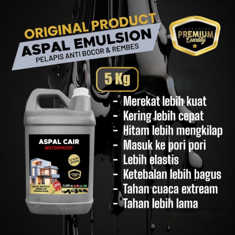 Pelapis Aspal Cair 5 kg Waterproofing Anti Rembes dan Bocor untuk Atap, Dak, dan Jalan