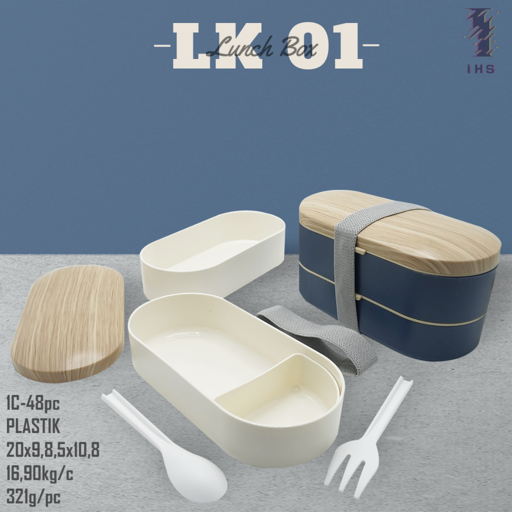 Lunch Box Set Bento Jepang Corak Kayu 2 Susun 850 ml LK 01 Free Sendok, Garpu, dan Stiker