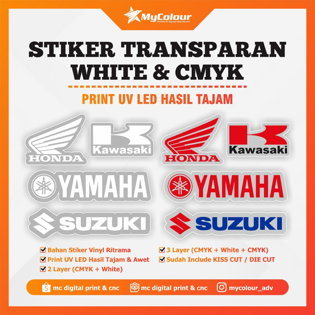 

Sticker label vinyl transparan / bening - WHITE + CMYK, 105 CM