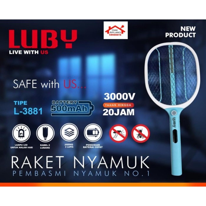 Luby Raket Nyamuk Rechargeable Mosquito Racket L-3873