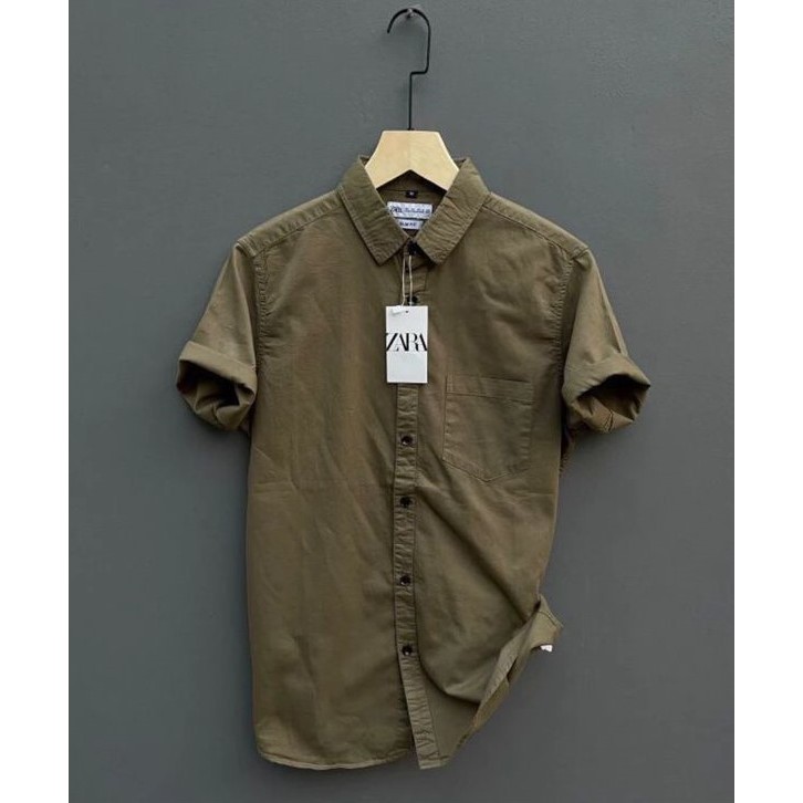 ORIGINAL KEMEJA CATTON ZARA TANGAN PENDEK PRIA TERBARU / KEMEJA POLOS CASUAL KERJA PRIA / KEMEJA
