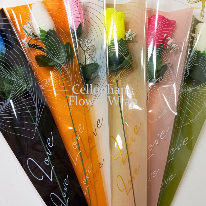 

Termurah 5 LEMBAR Plastik Single Flower LOVE Single Rose Wrapping Rose
