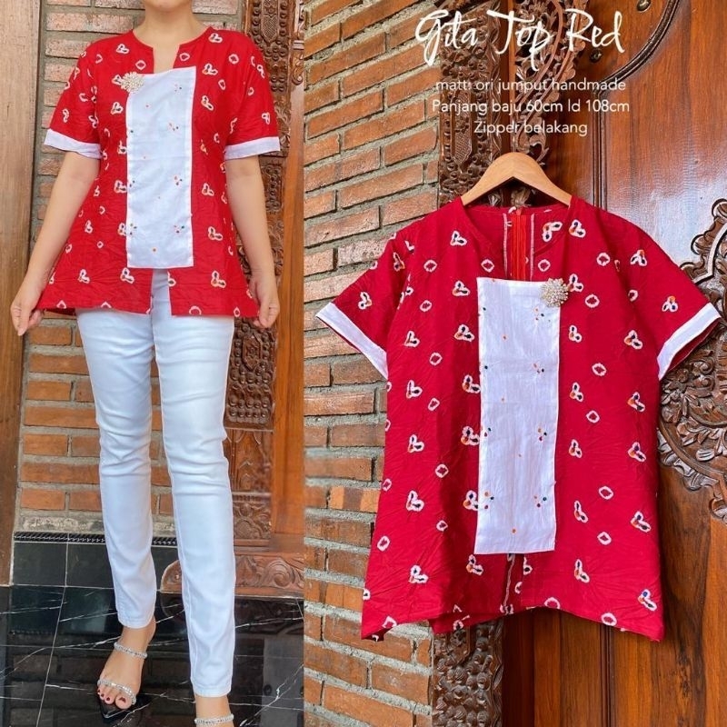 Blouse Batik Wanita Lengan Pendek Blouse Jumputan simple Batik Modern Batik Kuliah Kerja