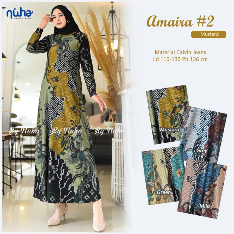 Gamis Wanita Terbaru Amaira #2 Dress Jumbo XXL-XXXL Gamis Printing Motif Batik Gamis Calvin Jeans Su