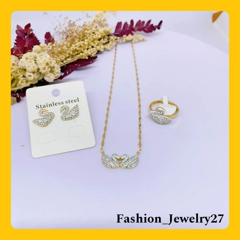 Set Perhiasan Wanita Titanium Angsa Putih Fashion Wanita Korea