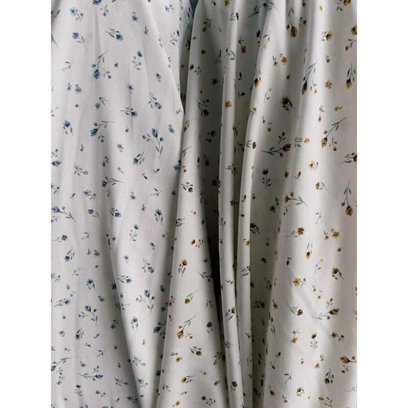 kain katun rayon viscose premium motif bunga kecil dasar putih terbaru