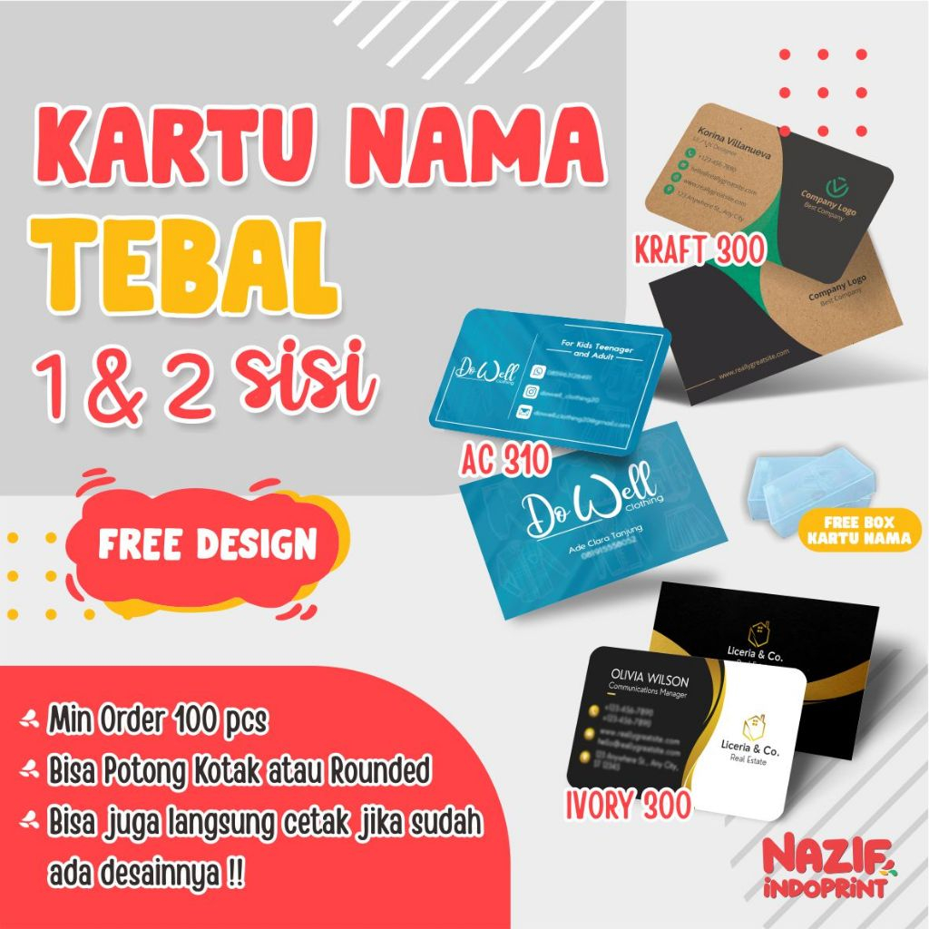 

[TEBAL 310 GSM] Cetak Kartu Nama Tebal Dan Lengkap / Name Card Custom Sudut Lengkung / Kartu Nama AC 310 / Kartu Nama Free Design