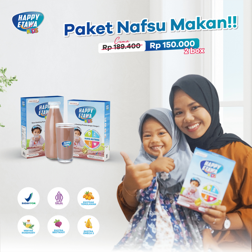 

NAFSU MAKAN ANAK MENINGKAT | 2 BOX HAPPY ETAWA KIDS - RASA COKLAT - SUSU KAMBING ETAWA UNTUK ANAK