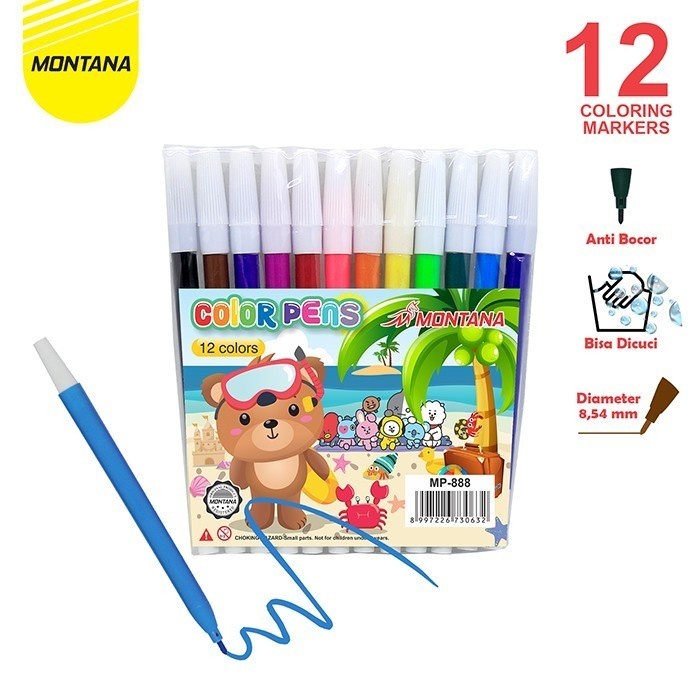 

V2_Spidol 12W 888 MONTANA/Spidol Warna Color Marker / Pensil Warna 12 Warna