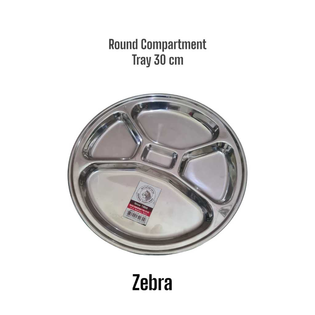 Zebra Round Compartment Tray 30 cm ( 132030 ) / Piring Makan Bulat Sekat Stainless Steel