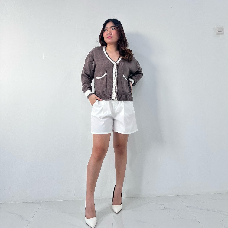 CHATOU - CARDIGAN KNIT (WOOD)  | Atasan Wanita | Atasan Wanita Kekinian | Atasan Wanita Korea | Oute