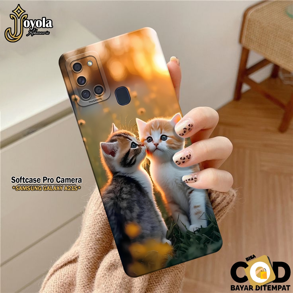JOYOLA Case Samsung Galaxy A21S - Fahion Case Kucing - Softcase Samsung Galaxy A21S - Pro Camera - C