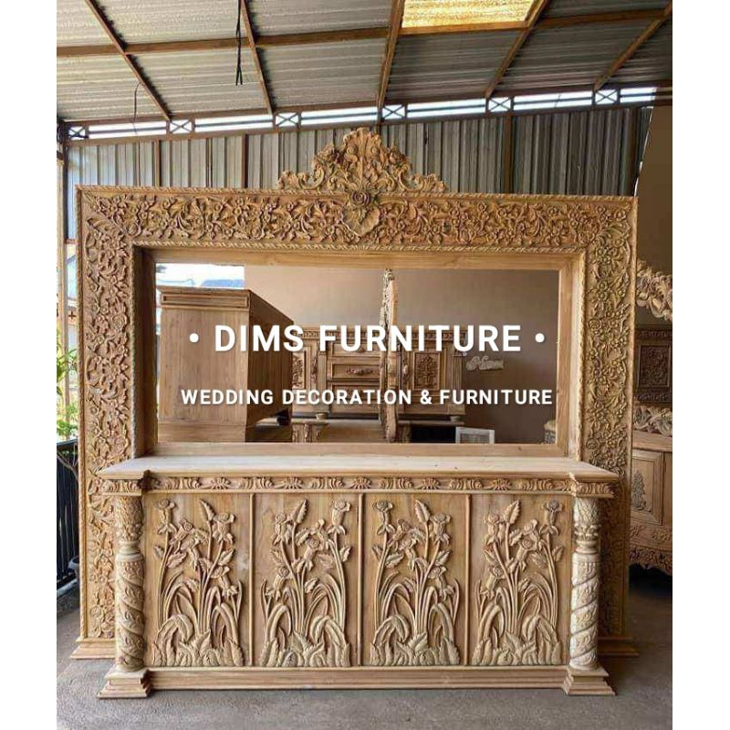 bufet tv + cermin ukiran mewah / bufet tv luxury kayu jati / bufet luxury mewah